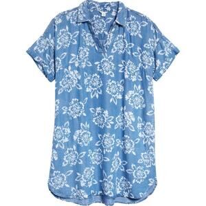 Calson Floral Stamp Chambray Shirtdress Size Medium